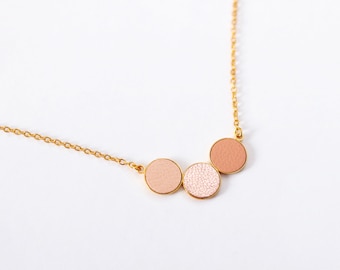 Gold and tricolor leather pendant necklace handmade with love in France - TRIO