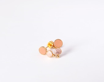 Gold ring studs, goldplated french jewelry, leather touch - NILOU