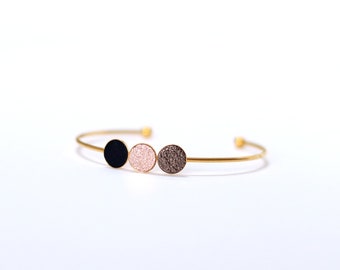 Bracelet jonc or et cuir personnalisable - TRIO