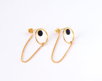 Gold ring studs, goldplated french jewelry, leather touch - NIL CHAINETTES