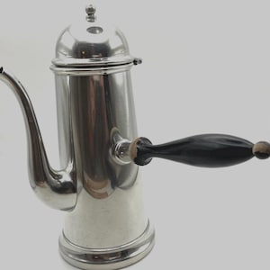 Queen Art Pewter Chocolate Pot, Mid-Century Modernist Teapot, Black Wood Handle (Brooklyn NY)