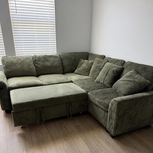 83 Inch Corduroy Modular Sectional Sofa Bed, L Shaped Sleeper Couch with Storage, USB Port