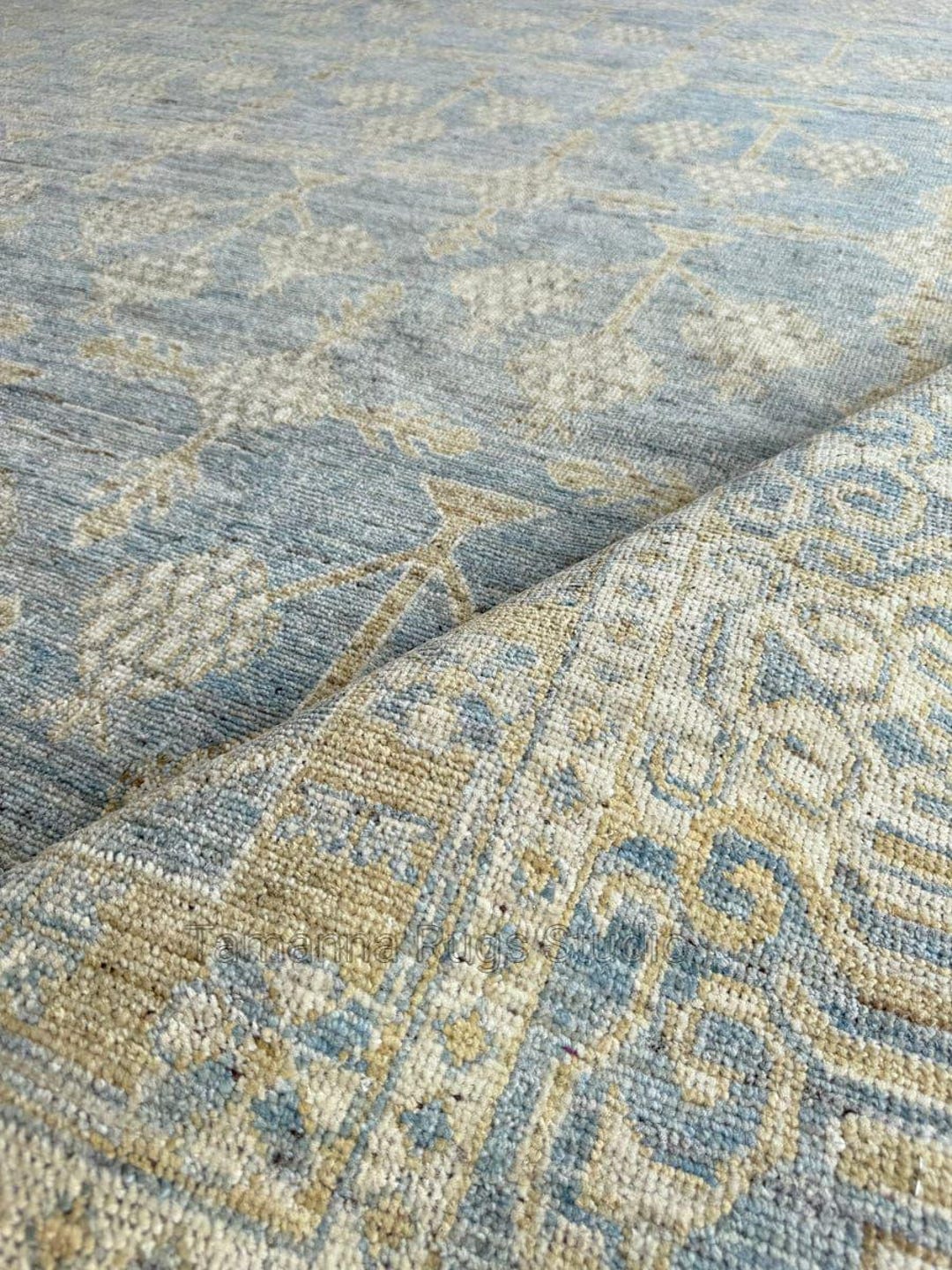 Vintage Blue Beige Floral Rugs 8x10, Handwoven Style Area Rug ...