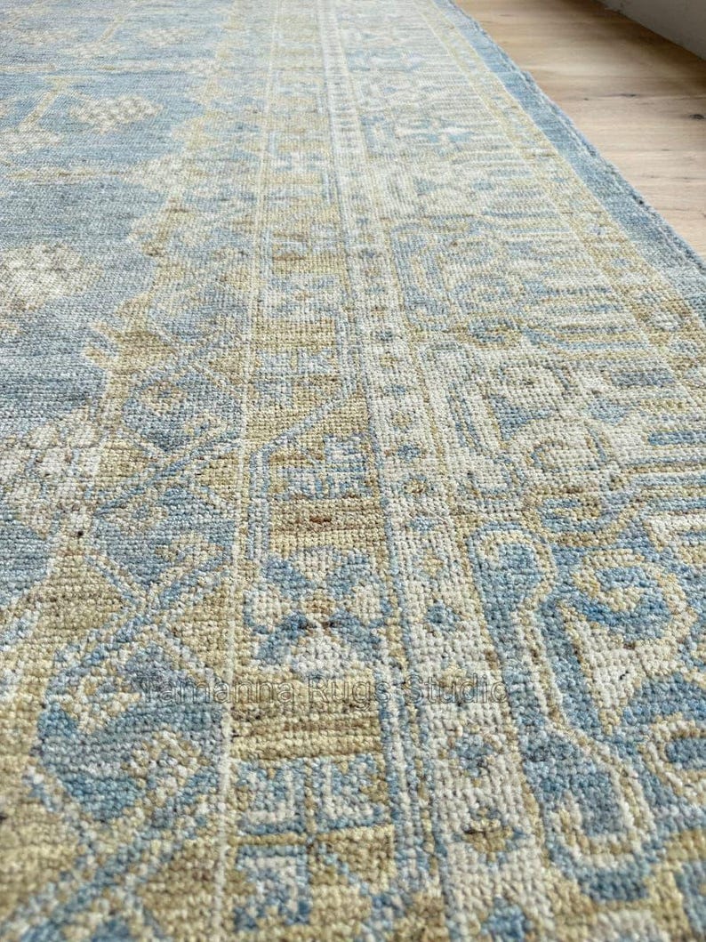 Vintage Blue Beige Floral Rugs 8x10, Handwoven Style Area Rug ...