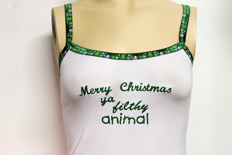 Christmas sleep wear Filthy animal nightie White slip for Christmas bachelorette party Plus size sleep dress Funny gift for her XS-5XL