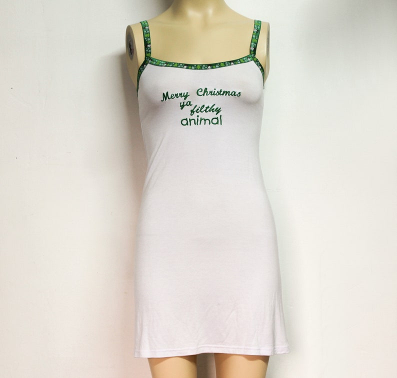 Christmas sleep wear Filthy animal nightie White slip for Christmas bachelorette party Plus size sleep dress Funny gift for her XS-5XL