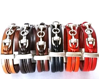 Leather Snaffle Bit Bracelet, Equestrian Jewelry Gift, mens bracelet