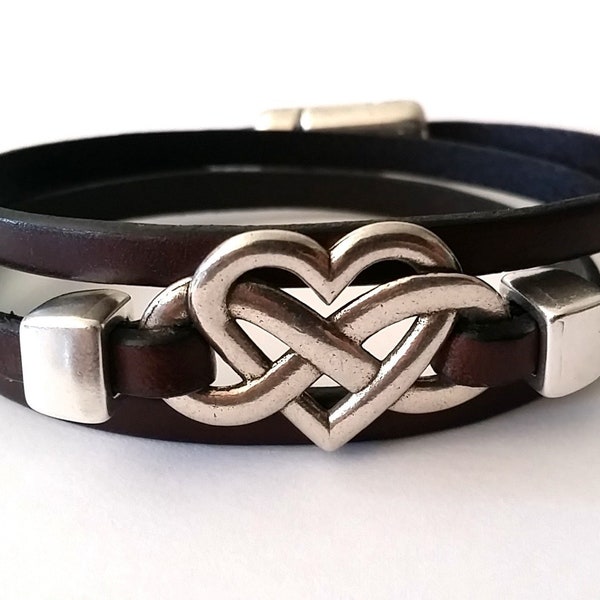 Leather bracelet, infinity bracelet, womens bracelet, custom bracelet, Heart bracelet, women infinity, brown bracelet ,Valentine’s Day