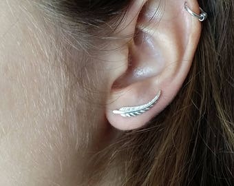 Ear Climber, Ear Tracker, Leaf Earrings, Ear Cuff, Sterling Silver Earrings, Minimalist Earrings, women earring ,Valentine’s Day