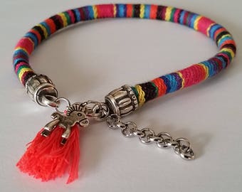 Multicolor Cotton Rope Anklet, Boho Charm, Adjustable Beach Jewelry