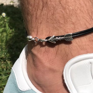 Tobillera de flecha plateada para hombre, tobillera de la amistad, tobillera unisex, tobillera con dije, tobillera de cuero, regalos de cumpleaños