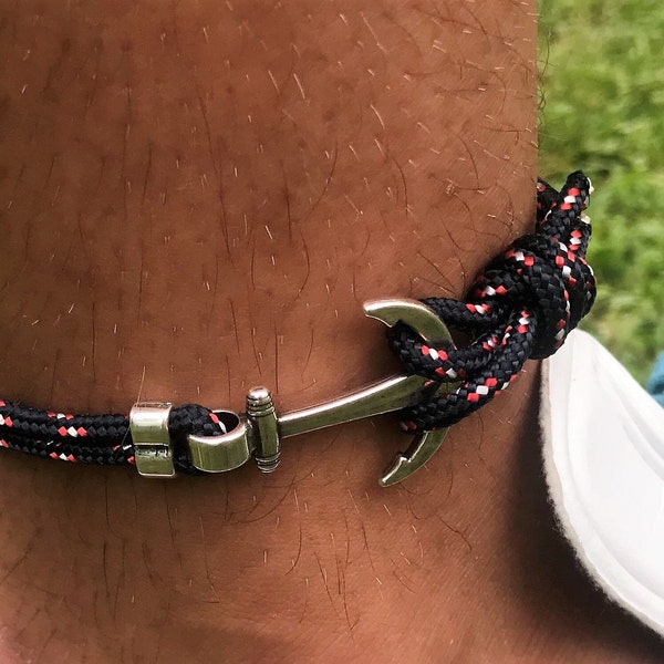 Tobillera con ancla para hombre, cordón náutico, pulsera unisex