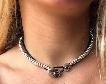 delicate choker, statement necklace choker, silver beaded necklace, womens boho necklace, bohemian festival jewelry, handmade gift for her