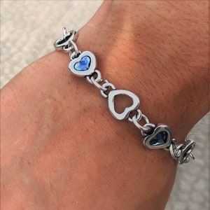 silver heart bracelet, heart crystal bracelet, chain bracelet, women bracelet, crystal bracelet, dainty bracelet, turquoise bracelet