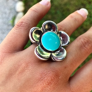 Leather ring for women, Daisy ring, gift for her, turquoise ring, flower ring, summer jewelry, birthday gifts