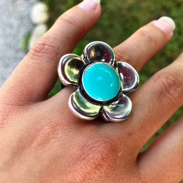 Leather ring for women, Daisy ring, gift for her, turquoise ring, flower ring ,Valentine’s Day, Valentine's Day, Mother’s Day gift