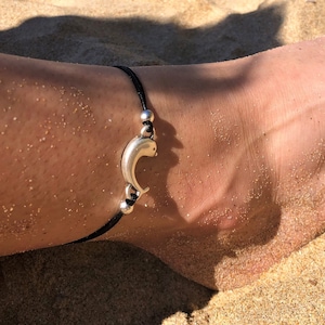 Tobillera ajustable para hombre y mujer, tobillera de delfín, tobillera de verano, tobillera de cuero, cuero plateado, regalos de cumpleaños