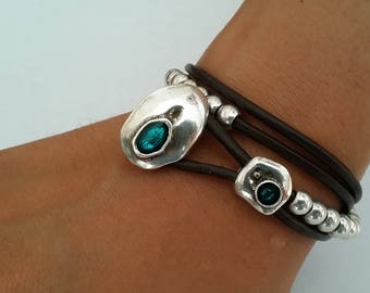 Bracciale con perline d&#39;argento, bracciale avvolgente, bracciale in pelle per donna, bracciale gitano, bracciale con perline, regalo per lei, regali di compleanno