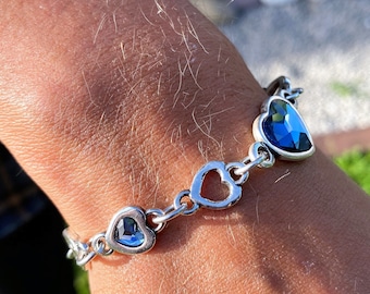 Bracelet coeur en argent, breloque en cristal, cadeau pour femme, bracelet bleu