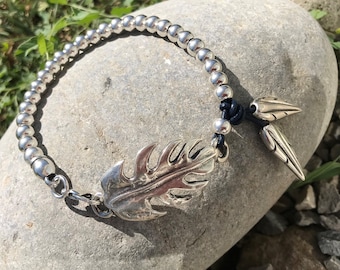 Silver Bead Bracelet, Leather Boho Bracelet, Charm bracelet, women jewelry