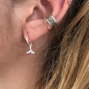 Whale Pendant Earrings, sterling silver earrings, Whale Tail Charm, Whale Tail Jewelry, Minimalist whale tail earrings, earrings for women