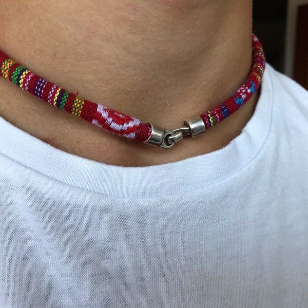 Short rope necklace for men, Surfer necklace, fabric choker, Bohemian choker, woven choker, Gifts for boyfriend, vegan choker, trending now