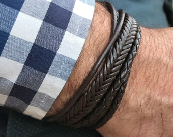 Leather bracelet for men, multi strand cuff, boho bracelet, layered bracelet, trendy bracelet, gift for him ,Valentine’s Day