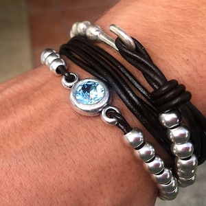 2x zilveren kralenarmband, leren armband, damesarmband, turquoise armband, boho-armband, trendy sieraden, cadeau voor dames, verjaardagscadeaus