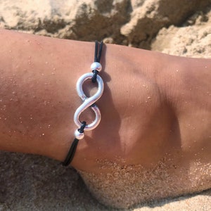 Tobillera Infinity, Tobillera para hombre, Joyas de playa, Tobillera de cuero, Tobilleras para mujer, Tobillera surfera, Pulsera ajustable para el tobillo, Regalos de cumpleaños