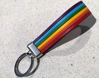 Rainbow Leather Keychain, Gay Pride Gift