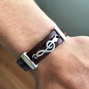 Muziekarmband, solsleutel G-armband, muzikantarmband voor man of vrouw, rotsarmband, leren armband, muziekleraar, cadeau voor hem