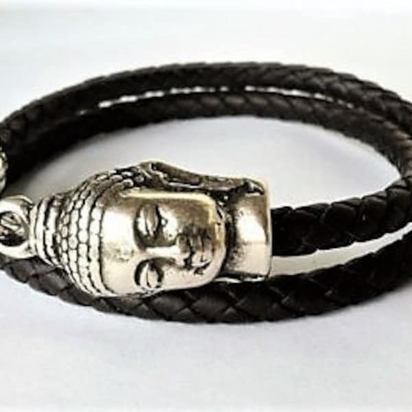 Buddha-Armband, Herrenarmband, Meditationsarmband, geflochtenes Lederarmband, Wickelarmbänder, Yoga-Armband, Buddha-Schmuck