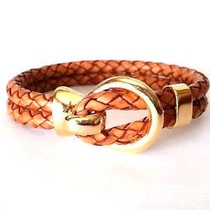 Men’s camel & Gold Leather Bracelet, Gold bracelet, braided leather, trendy mens bracelet, hook clasp, gift for him, birthday gifts