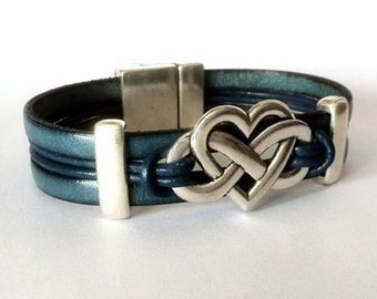 Lederarmband, Frauen Armband, Infinity Armband, benutzerdefinierte Armband, Herz Armband, Armband für Männer, blaues Armband, ,Valentinstag