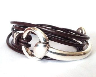 Pulsera de cuero con diseño de bocado, brazalete ecuestre plateado