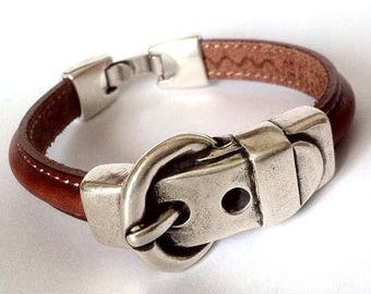 Mens leather bracelet, buckle bracelet, gift for men, brown bracelet, unisex, gift for him, original bracelet, trendy bracelet