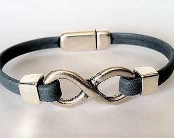 Infinity Armband für Männer & Frauen, minimalistisches Lederarmband, Jahrestag Geschenk, kundenspezifisches Armband, Liebesarmband, graues Armband