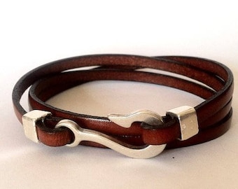 Pulsera de cuero con forma de anzuelo, estilo náutico para hombre, pulsera envolvente