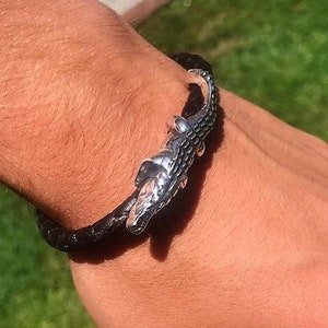 Alligatorarmband, krokodilarmband, dierenarmband, bedelarmband, armband herenarmband, gevlochten leren armband, cadeau krokodilliefhebber
