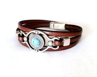 Wrap bracelet, leather bracelet, boho bracelet, mens leather bracelet, turquoise bracelet