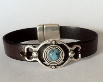 Mens Leather bracelet, women bracelet, Country jewelry, leather and Turquoise bracelet, rodeo bracelet, gift for him, Mother’s Day gift