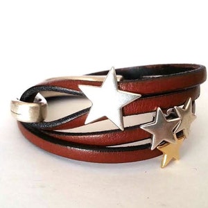 leather wrap bracelet, women bracelet, silver and gold bracelet, star bracelet, gift for her, wholesale jewelry, celestial bracelet
