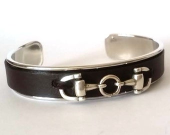 Snaffle bit bracelet, leather bracelet for men or women, Adjustable bracelet, equestrian bracelet, gift for horse lovers, rigid bracelet