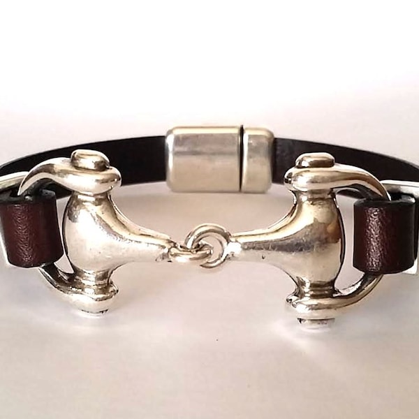 Snaffle bit  bracelet, leather Bracelet, bit bracelet, Mens bracelet, Horse bracelet,  equestrian jewelry, gift for horse lovers