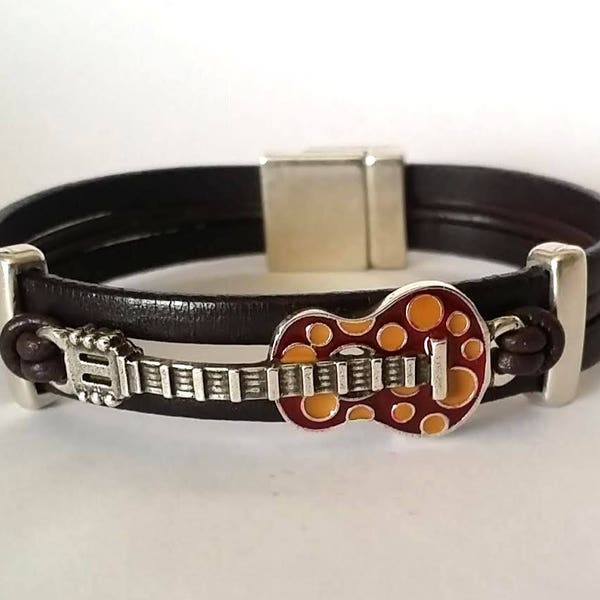 Music bracelet, Leather bracelet, Cuff Bracelet, Guitar Bracelet, Rock Bracelet, Fashion Jewelry, Mens Bracelet, boyfriend gift