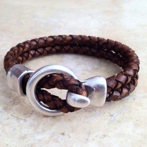 Trendy bracelet for men, braided leather bracelet, hook clasp, plus size, gift for him, brown bracelet, birthday gifts
