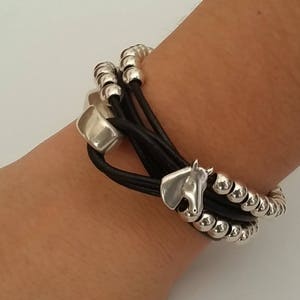 Silver Bead Equestrian Bracelet: Leather Horse Lover Gift