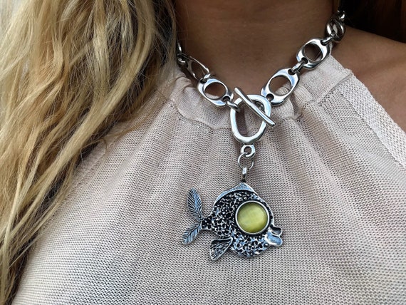 Silver Chain Choker Fish Necklace Choker for Women Gift for Her Short Necklace Pendant Choker Chunky Chain Etsy Canada