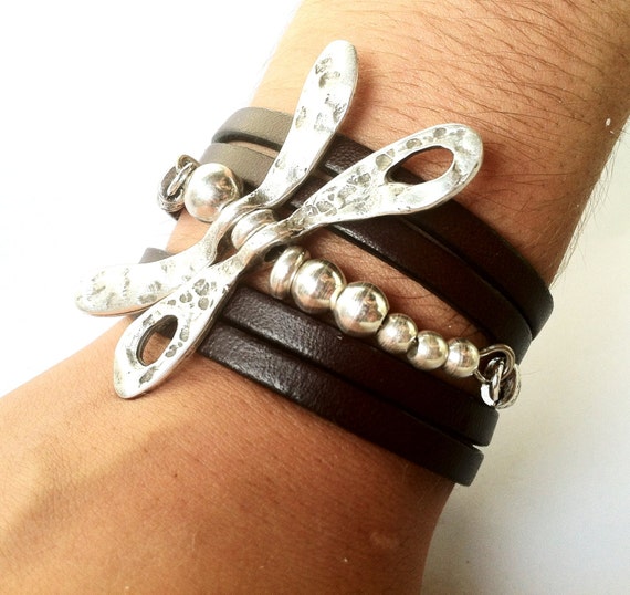 Hand wrapped stone, Silver and Brown leather with Dragonfly My favorite part of wrapping these rocks is listening to  main image 2