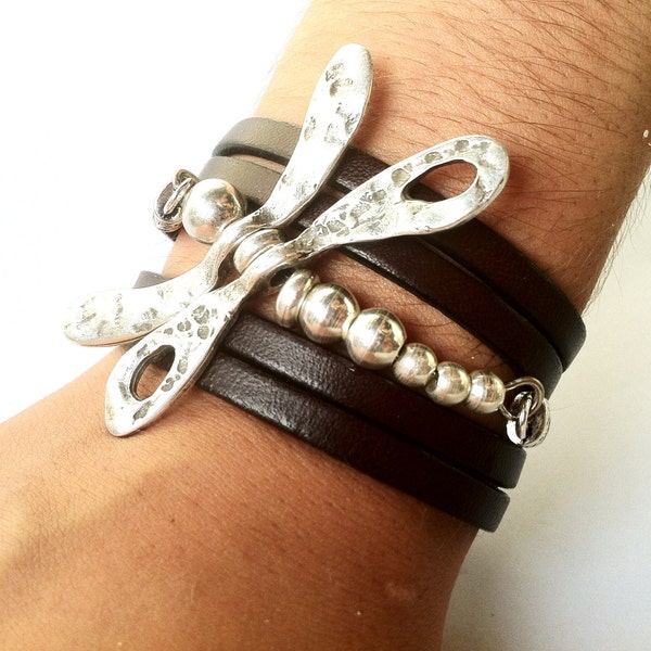 dragonfly Bracelet, multi wrap leather bracelet, women bracelet, black bracelet, beads bracelet, handmade gift for her ,Valentine’s Day